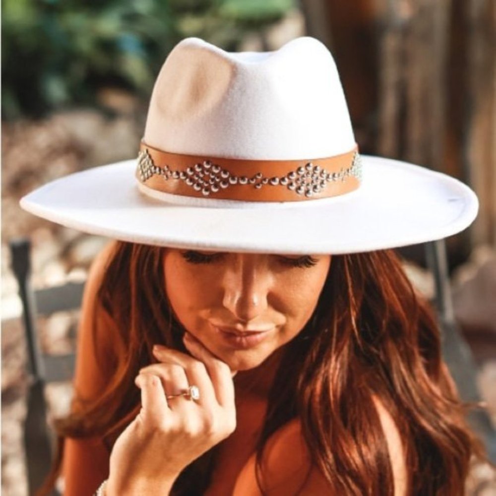 Western Wide Brim Studded Panama Hat